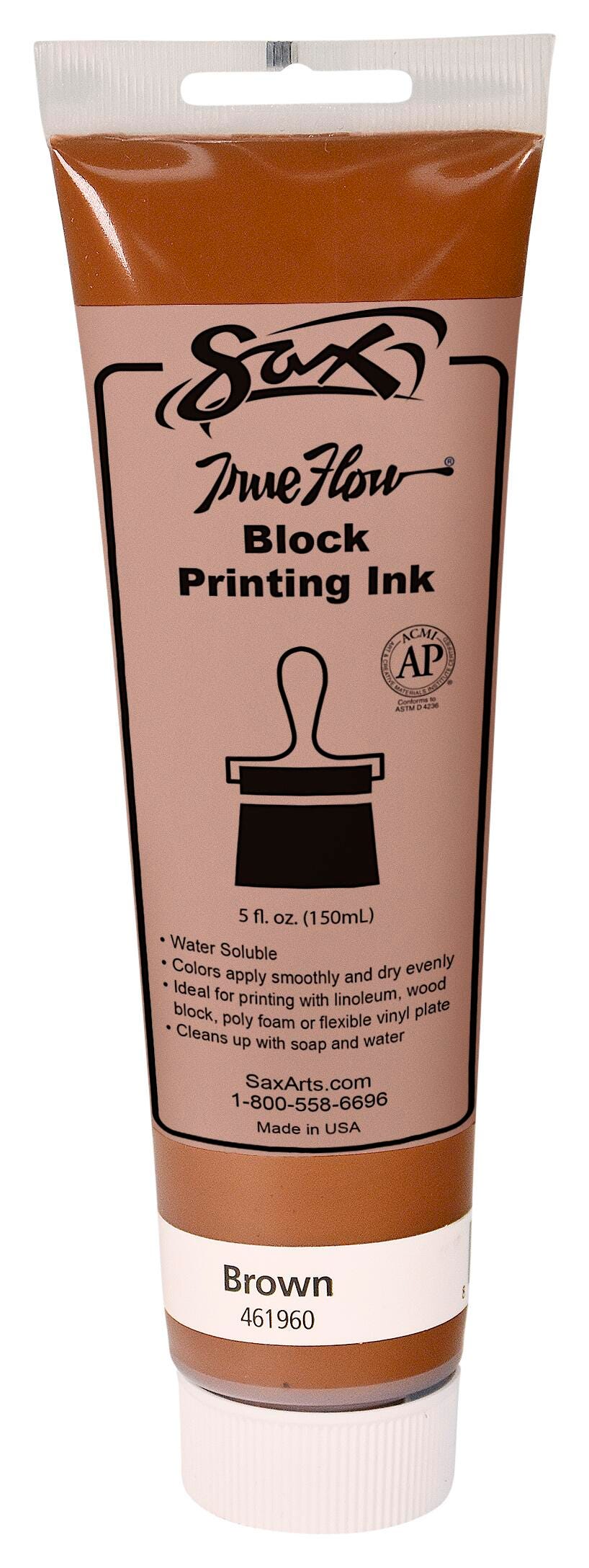 Sax Water Soluble Block Printing Ink, 5 Ounce Tube, Brown 461960
